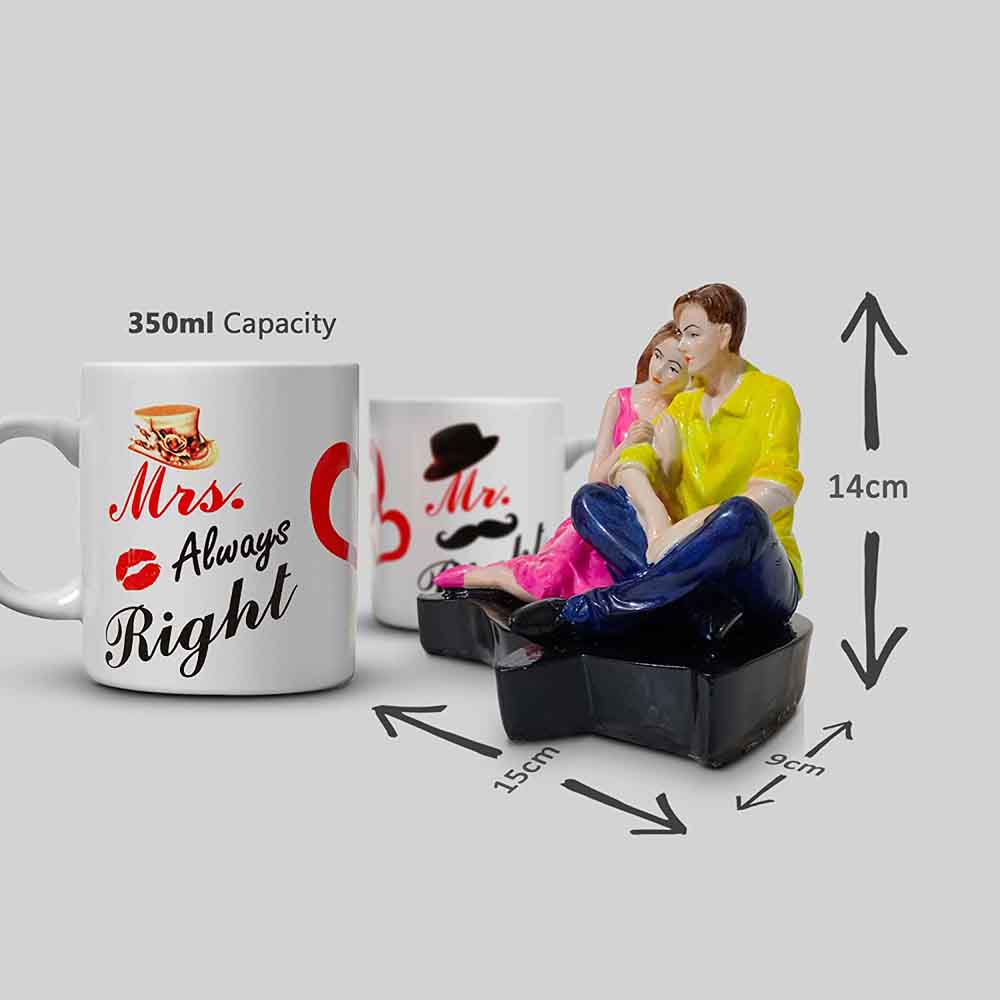 Couple Milk Mugs with Quotes And Couple Statue